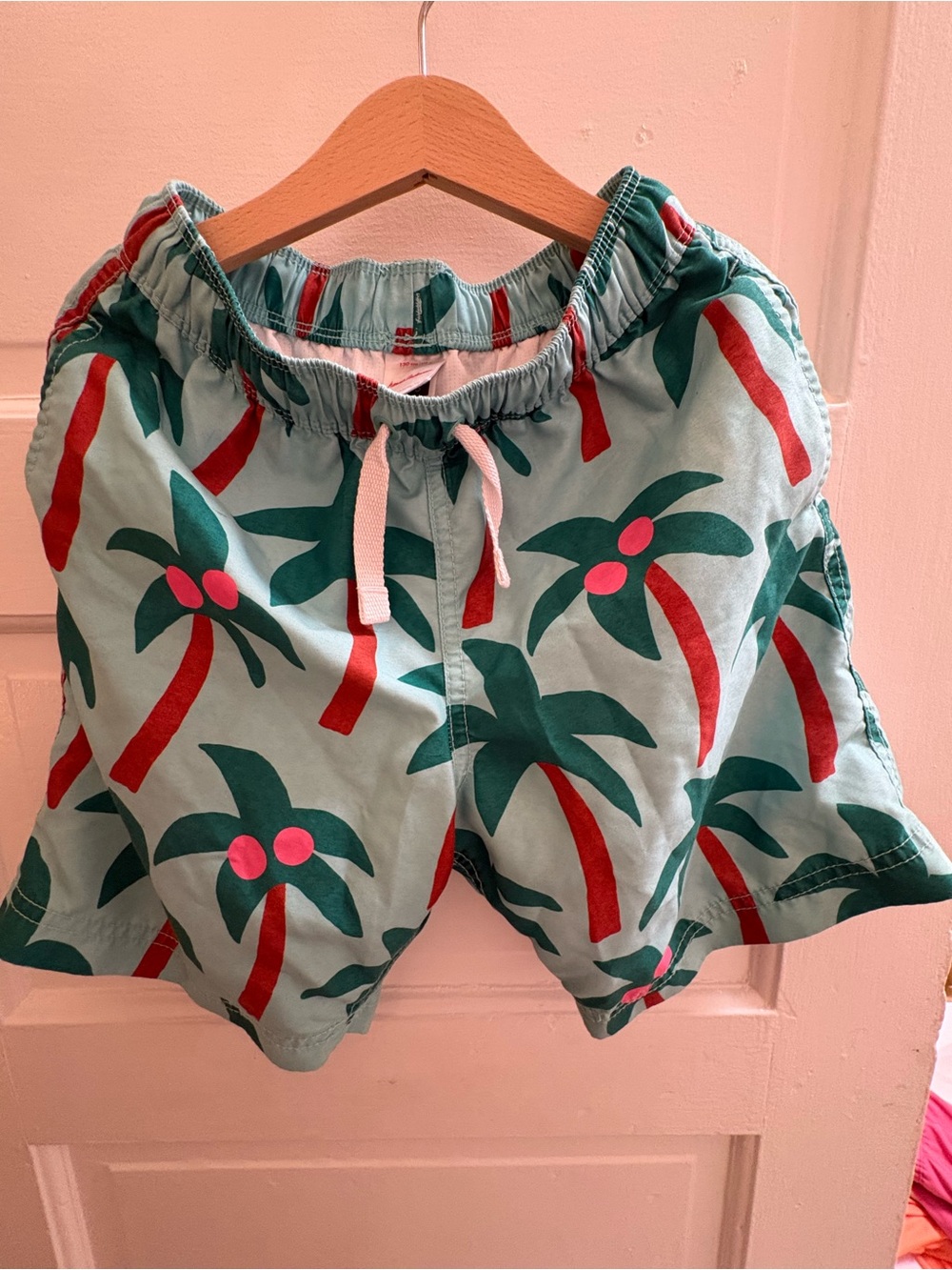 Hanna Andersson Aqua Palm-Print Drawstring Shorts